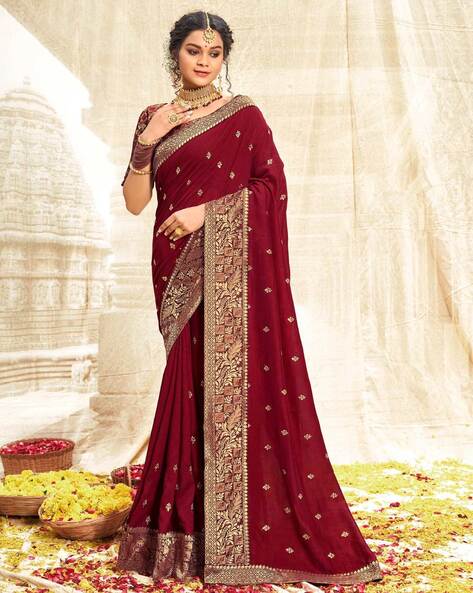 Embroidered Saree with Contrast Bordered