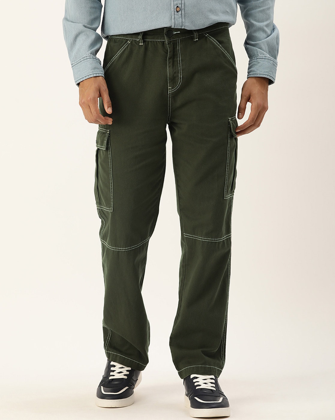 Solid Color Straight Cargo Pants Waist Drawstring Flap - Temu