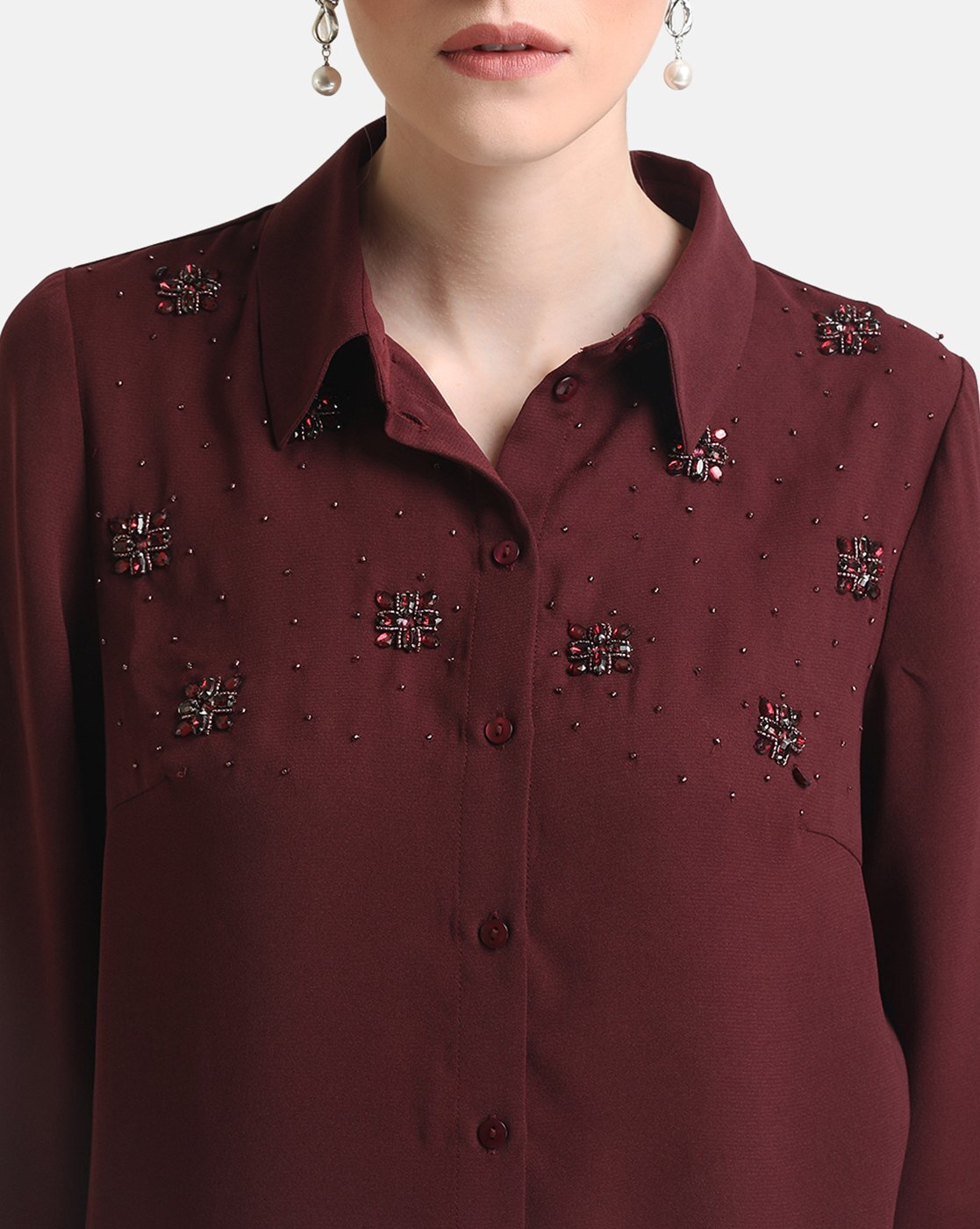 Kazo Green Embellished Casual Shirt