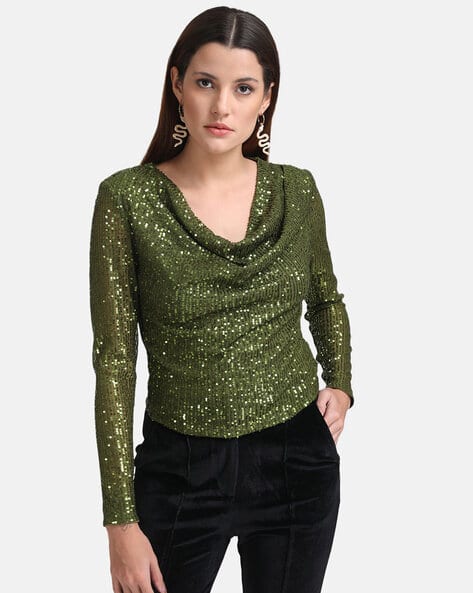 Kazo Embellished Cowl-Neck Top