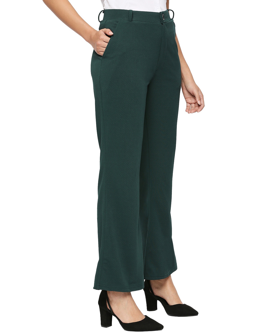 Tall Dark Green Leather-Look Trousers | New Look