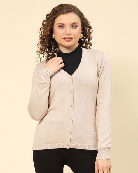 Buy Cream Sweaters Cardigans for Women by MONTE CARLO Online - Main Image