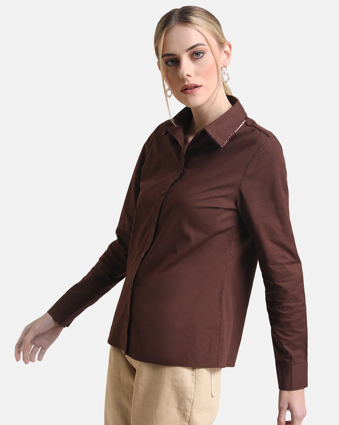 KAZO Women Embellished Casual Beige Shirt - Buy KAZO Women Embellished  Casual Beige Shirt Online at Best Prices in India