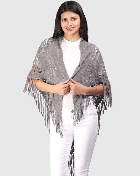 Women Woven Scarf with Fringes Price in India