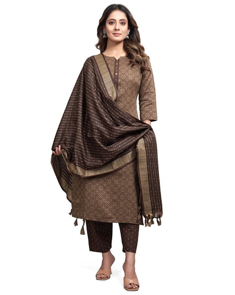 Stone Work Soft Silk Coffee Brown Palazzo Suit € 97 | Long gown design,  Bridal lehenga red, Plain kurti designs