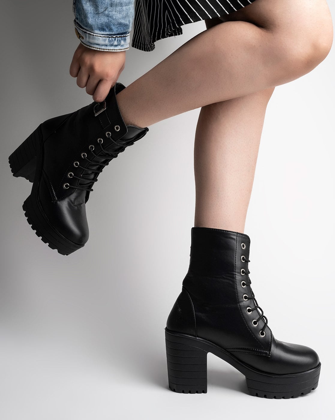 Block Heel Lace Up Boots Buy Black Boots For Girls By Shoetopia
