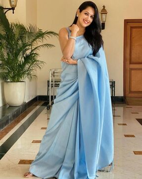 Party Wear Jaanvi Fashion Women Banarasi Silk Saree Blue, With
