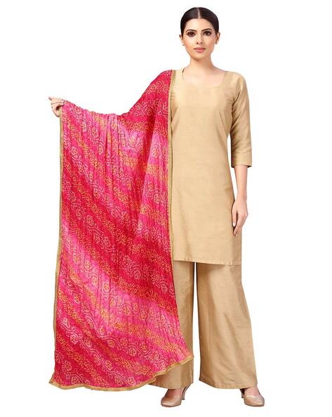 Bandhani Print Dupatta with Contrast Lace Border Price in India