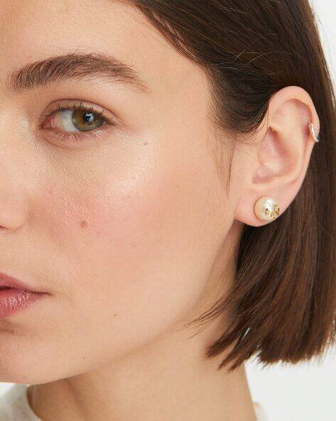 Buy Tory Burch Crystal-Pearl Stud Earrings | Rose Gold Color