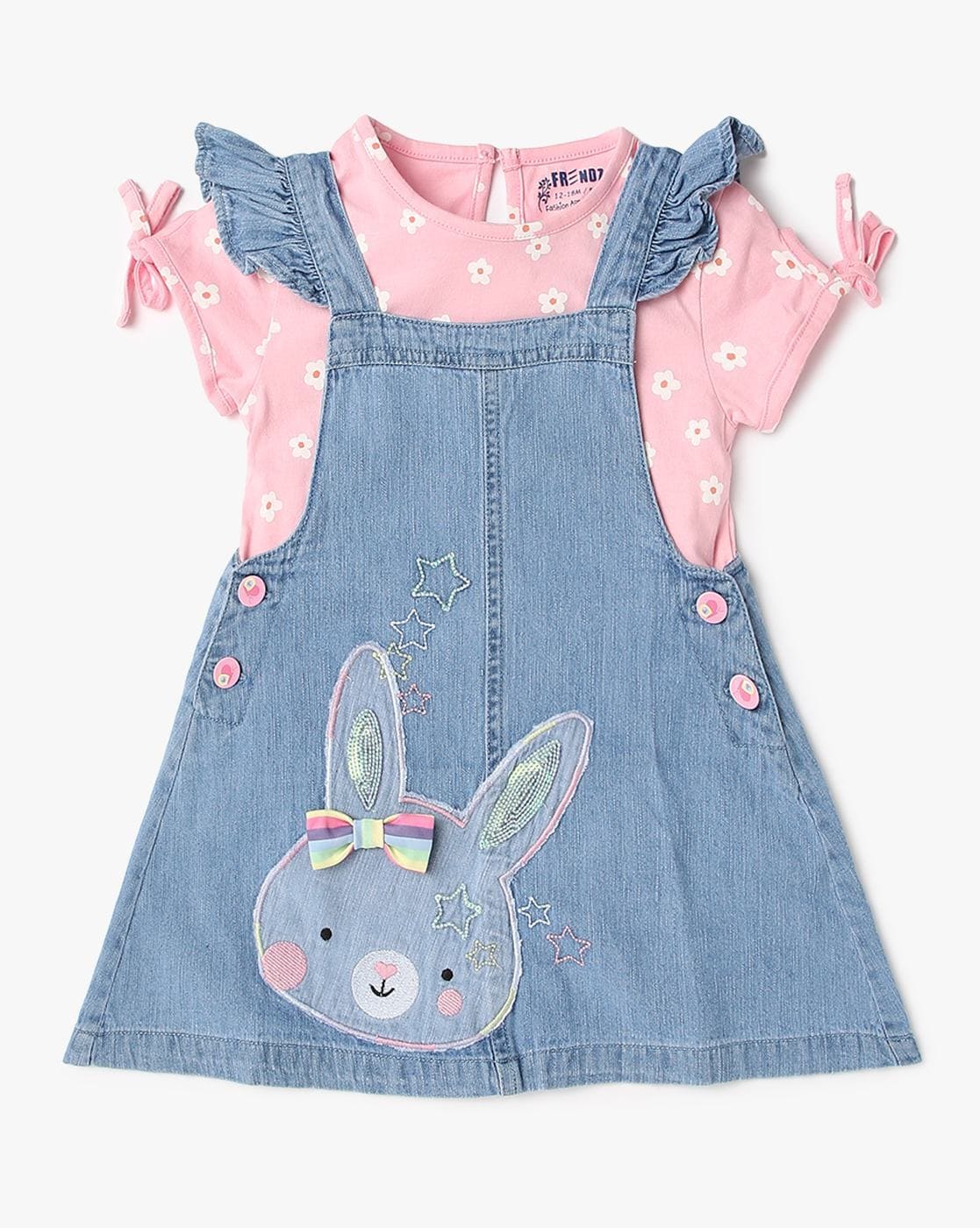 Girls Dress Embroidered Butterfly Washed Denim Dress – Kidscool Space