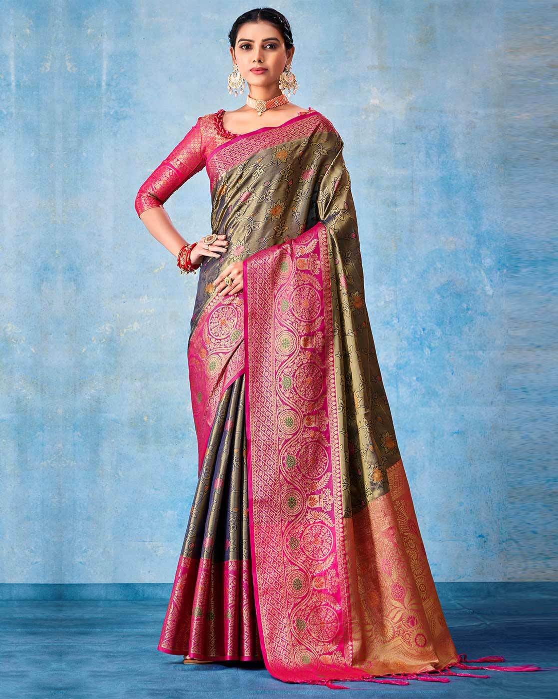 Metallic Brown Organza Silk Saree with Resham Silk Zari Weaves