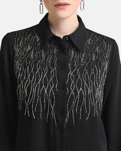 KAZO Embellished Blended Collar Neck Women's Casual Shirt(Shirts), Shop Now at ShopperStop.com, India's No.1 Online Shopping Destination