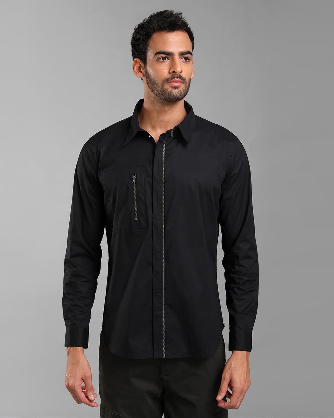 KAJA OPEN COLLAR S/S WA-RK SHIRT BLACK 2（Buy Black Shirts