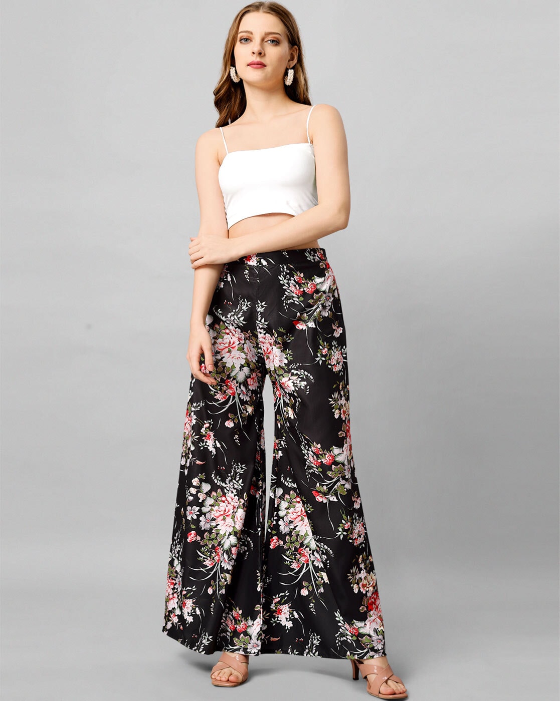 BLACK & WHITE Floral Palazzo Pants. Resort/lounge/ Business/dance