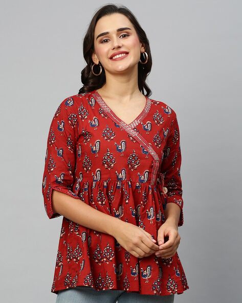 Printed V Neck Angrakha Kurti