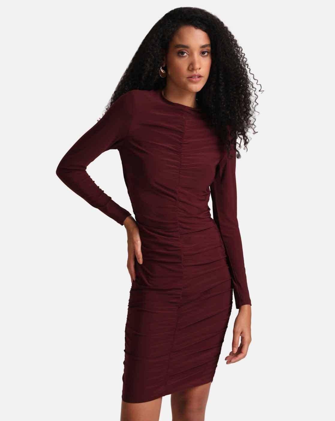 Between The Lines Nude Ruched Mesh Long-Sleeved Bodycon Midi Dress – Club L  London - USA