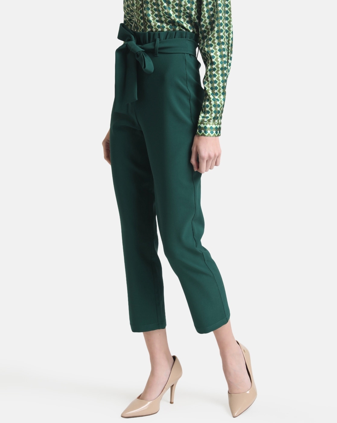 Buy Women Green Self Design Regular Fit Lowers Online in India - Monte Carlo