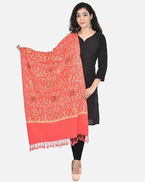 Women Embroidered Stole with Tassels Price in India