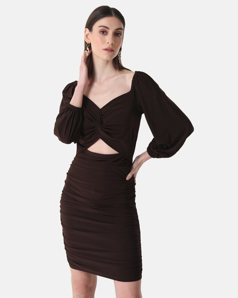 Buy Kazo Maroon Neck Embellished Maxi Dress online