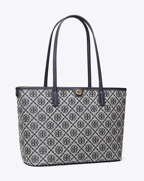 T Monogram Medium Cotton Tote Bag in Blue - Tory Burch