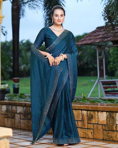 contrast blouse for sky blue silk saree | SS007 | amazing offers - AB & Abi  Fashions