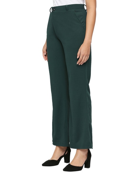 Buy ALLEN SOLLY Dark Green Solid Regular Fit Polyester Cotton Womens Formal  Wear Pants | Shoppers Stop