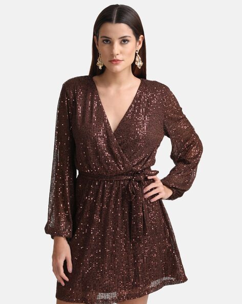 Buy x Janhvi Kapoor Olive Sequin Wrap Maxi Dress online