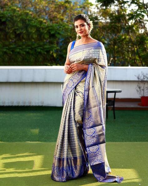 Kanchi Pattu silver zari price 18500 | Indian silk sarees, Wedding saree  collection, Designer blouse patterns