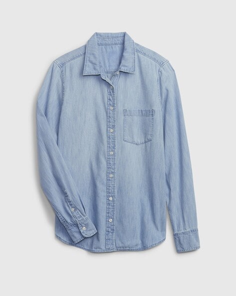 Frame Blue Organic Denim Loose Fit Shirt - ShopStyle