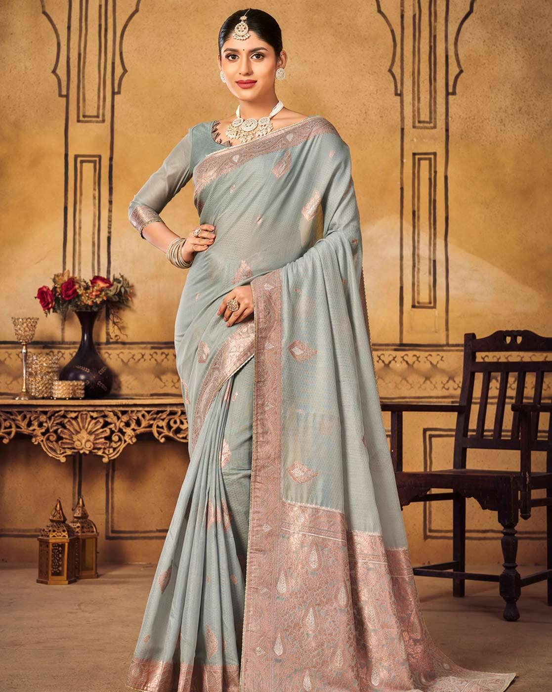 Buy Grey Sarees for Women by Saree mall Online