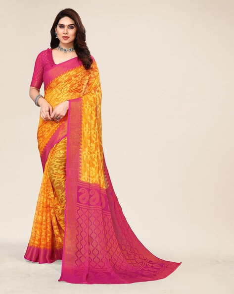 Buy Yellow Brasso Sarees Online for Women in USA