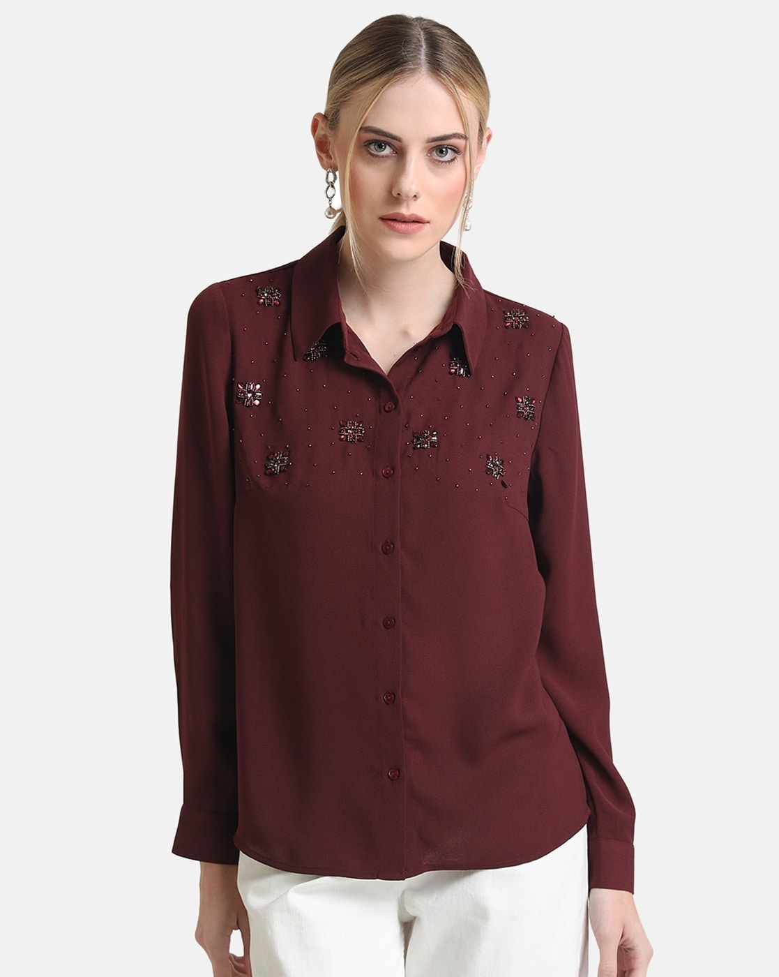 Kazo Green Embellished Casual Shirt