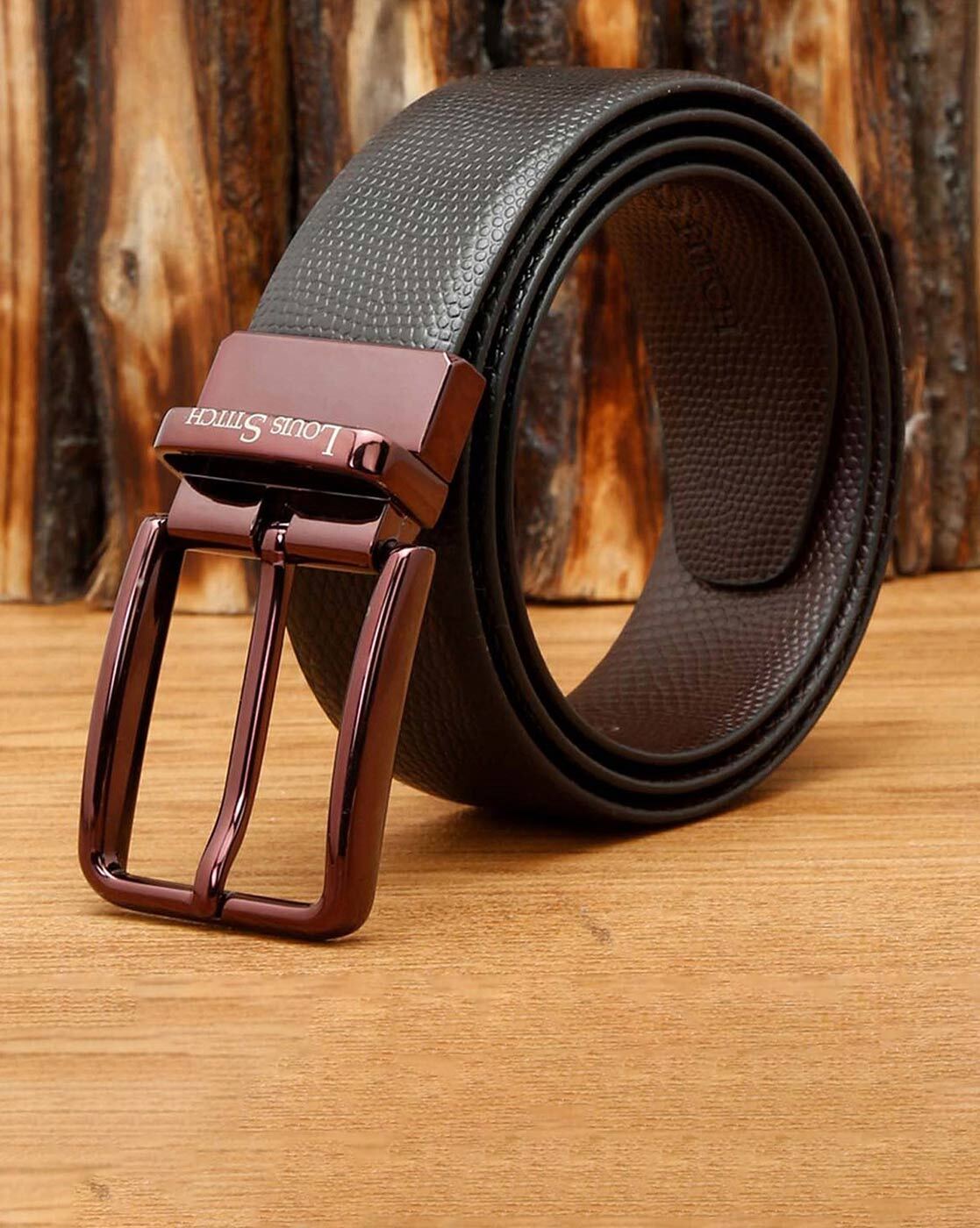 LOUIS STITCH Men Textured Leather Reversible Formal Belt