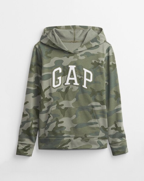 Camouflage Print Hoodie with Kangaroo Pocket