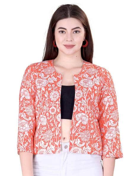 Floral Print Shrug with 3/4th Sleeves