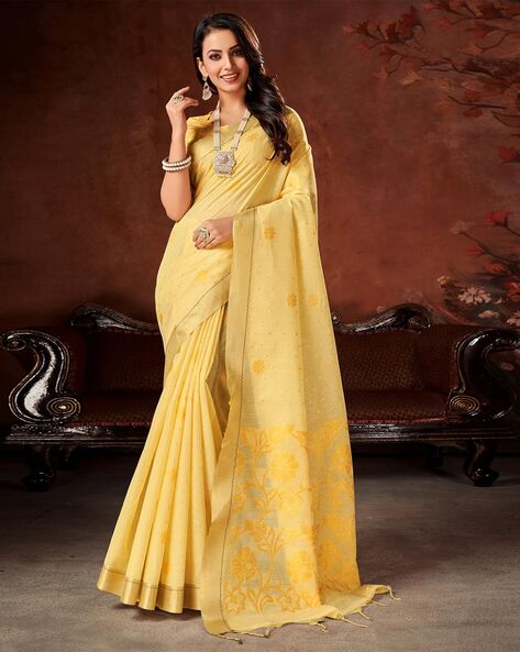 Mustard Yellow Designer Embroidered Silk Party Wear Saree | Saira's Boutique