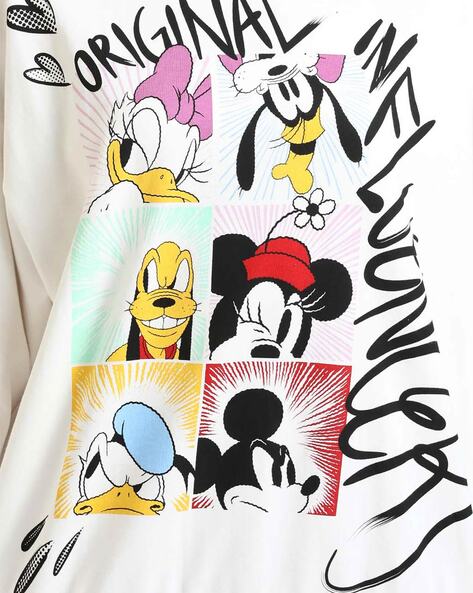 Disney Print Sweatshirt with Ripped Hems