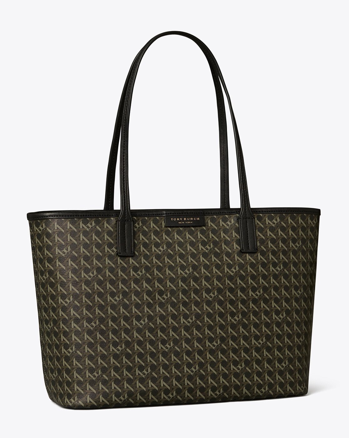 Tory Burch T Monogram Coated Canvas Small Tote in Black