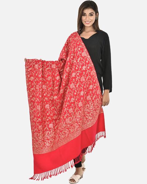 Women Embroidered Shawl with Tassels Price in India