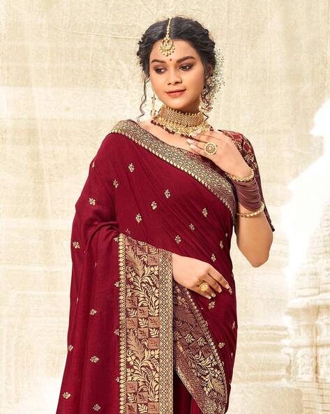 Buy Maroon Sarees for Women by GRIVA DESIGNER Online
