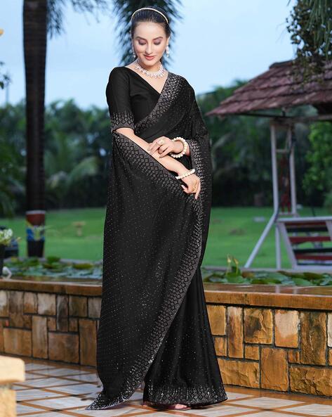 Women's Black Georgette Embellished Saree Style Dress - Juniper | Fashion  dresses, Saree styles, Online dress shopping