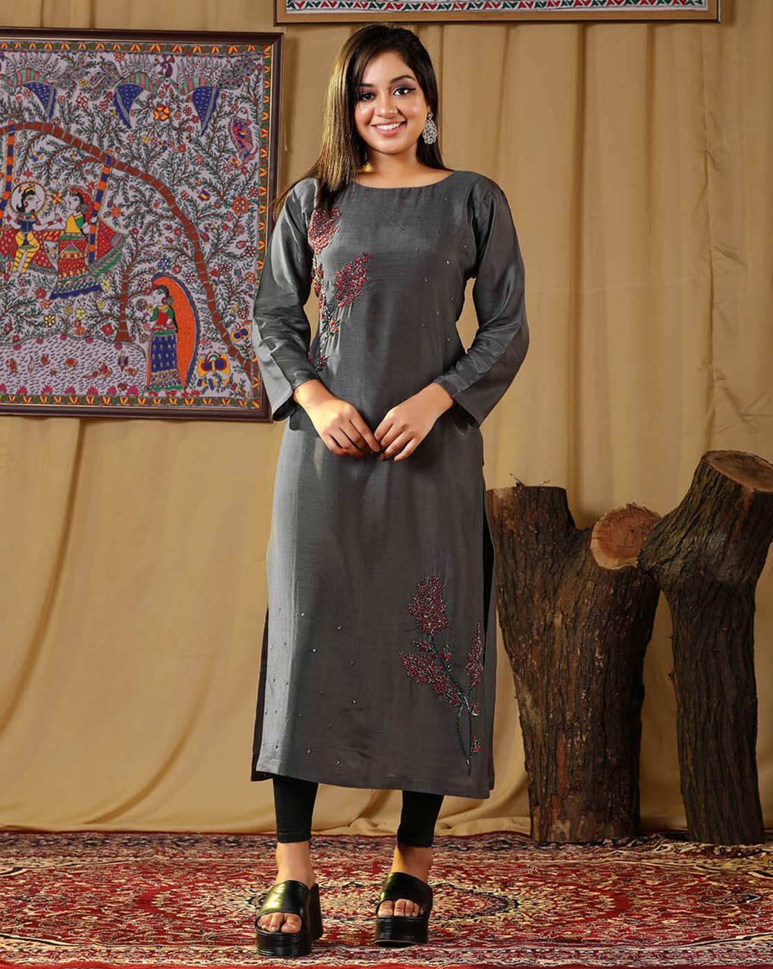 Grey Kurti with Foil – kaseeda