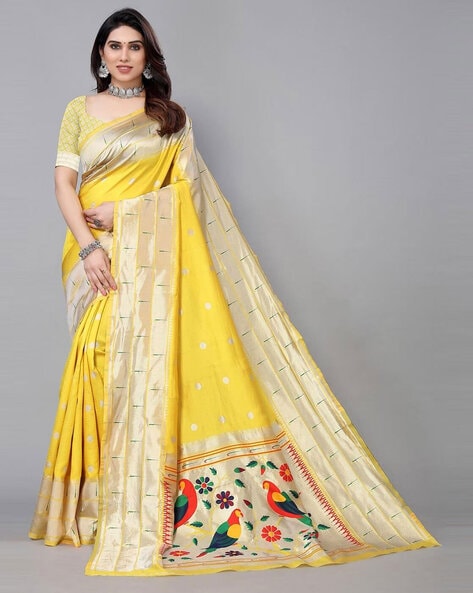 Buy VINNER Paithani Saree In Yellow Color Online at Best Prices in India -  JioMart.