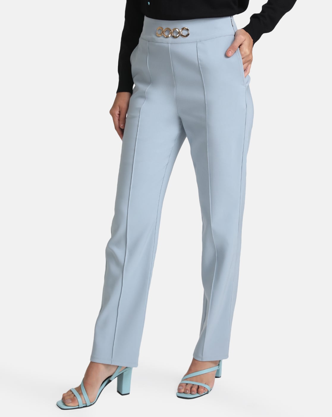 Bell Bottom Stretch Formal Trousers For Women - Sky Blue