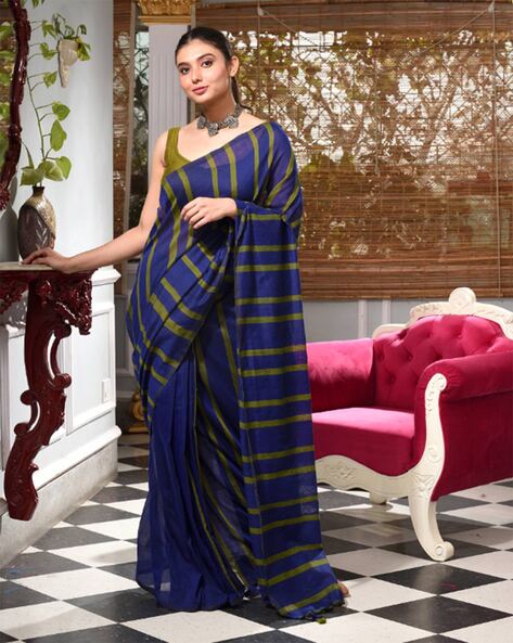 Parbani Women Adorable Blue Colour Applique Cotton Saree – PARBANI