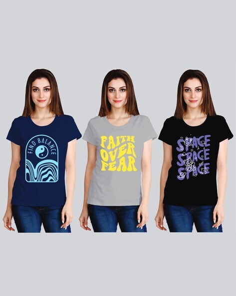 Pack of 3 Typographic Print Crew-Neck T-Shirts