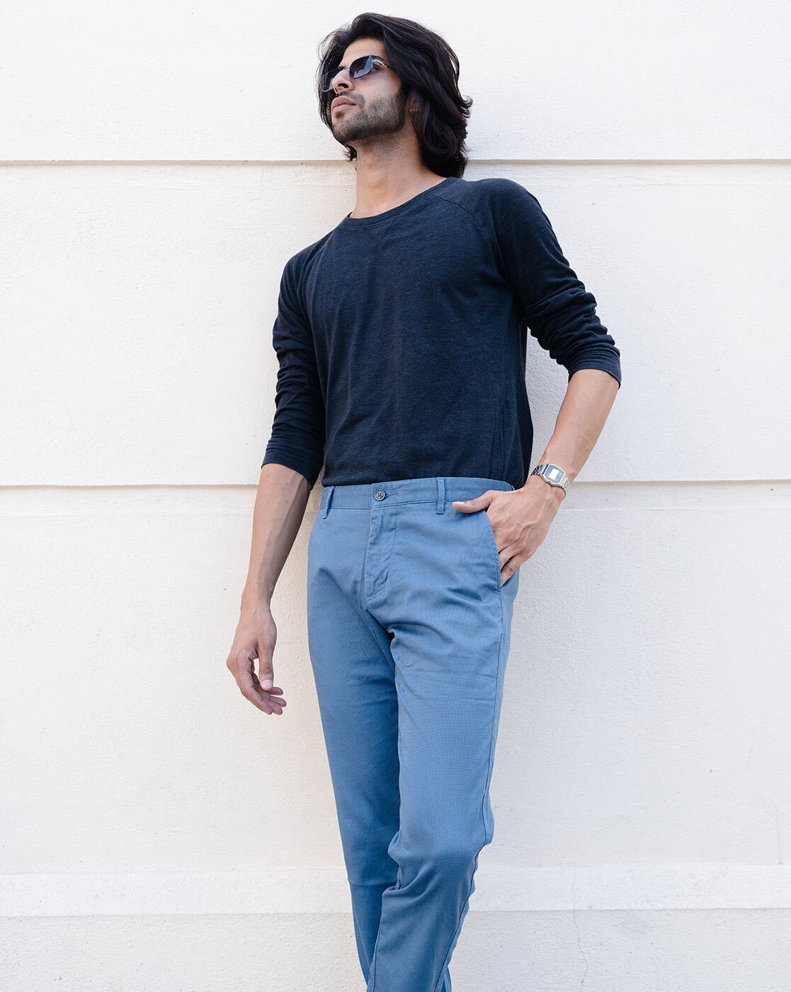 Slim Fit Light Blue Trousers | Buy Online at Moss