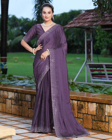 Designer Purple Color Swarovski Sequence Work Silk Saree