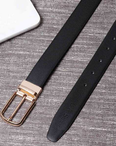 Men Textured Genuine Leather Wide Reversible Belt