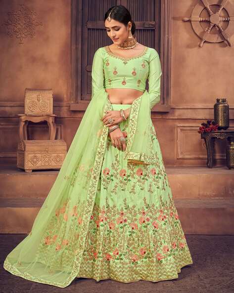 Pista Green Color Crepe Material Sequins And Resham Work Lehenga – Cygnus  Fashion